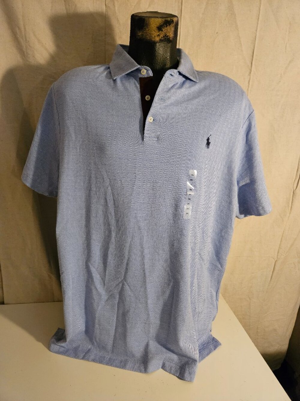 AWESOME Men's Blue Herringbone Pattern Ralph Lauren Polo Shirt NEW Size XXL